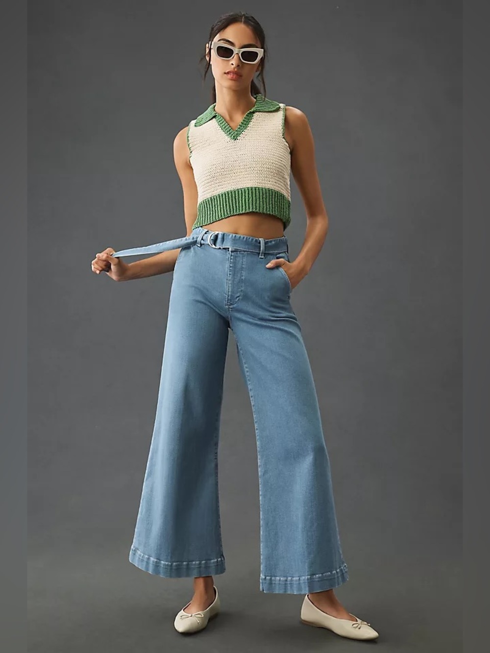 Frame Le Palazzo Belted High-Rise Wide-Leg Jeans with D-Ring Belt Size 29